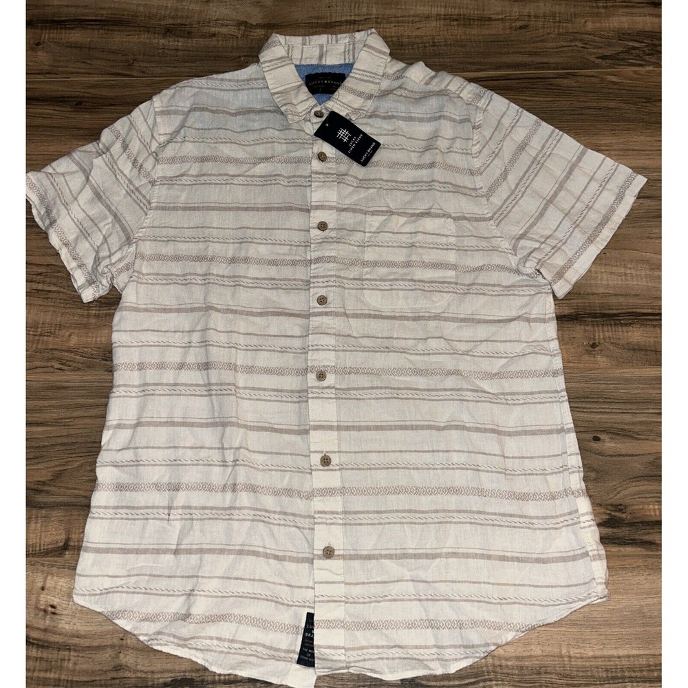 Mens Small Lucky Linen Blend Short Sleeve Button Down Shirt, NWT